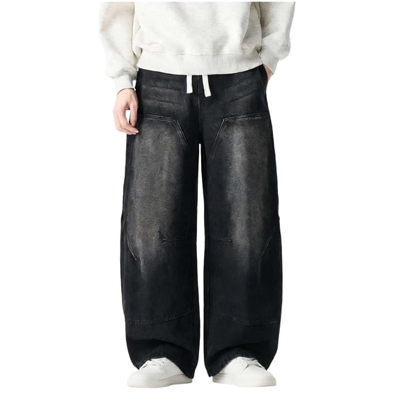 SAWOBUUN Mens Wide Leg Baggy Jeans Casual Fashion Loose Fit Denim Pants Streetwear Hip Hop