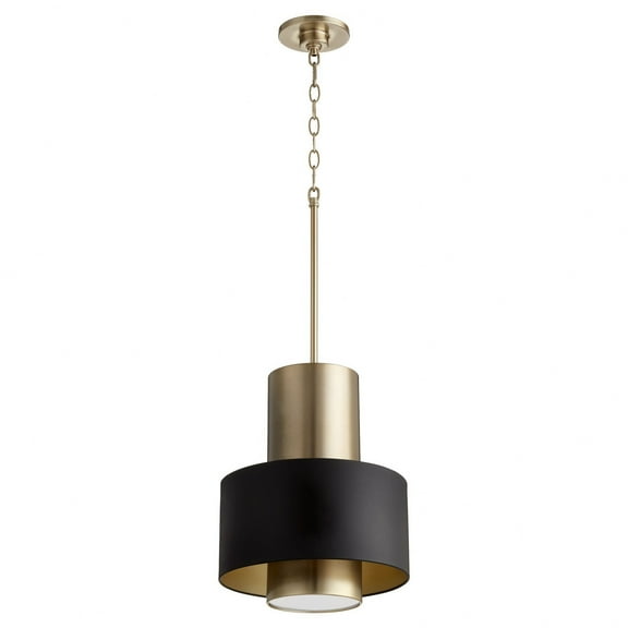 8011-6980 Quorum Lighting 1 Light Cylinder and Drum Pendant in Soft Contemporary style - 12 inches wide by 15 inches high-Noir/Aged Brass Finish