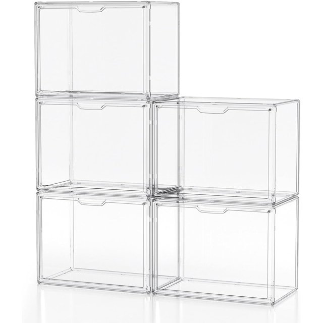 Clear Plastic Storage Bins Acrylic Display Case with Magnetic Door, Purse Organizer for Closet: Stackable Display Box for Collectibles, Book, Cosmetic, Figures Showcase( )
