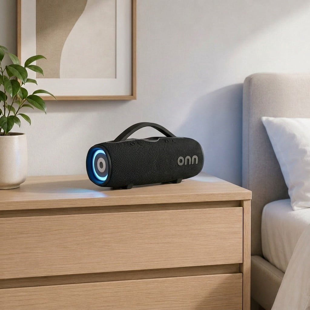 onn Large Rugged Bluetooth Speaker with LED Lighting, Black