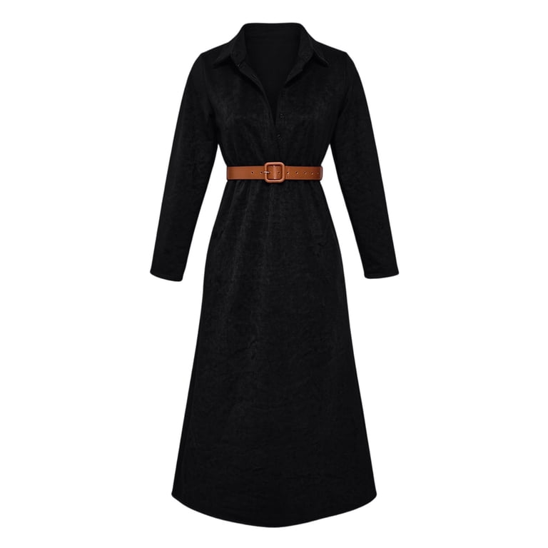Purcolt Women's Elegant Maxi Dresses Dressy Casual Half Button Collared V Neck Long Sleeve Shirt Dresses Comfort Loose Fit Business Work Office Dresses