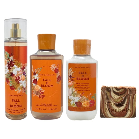 Bath & Body Works Fall In Bloom Fine Fragrance Mist, Body Wash and Daily Nourishing Body Lotion with a Clay Baby Bar Soap
