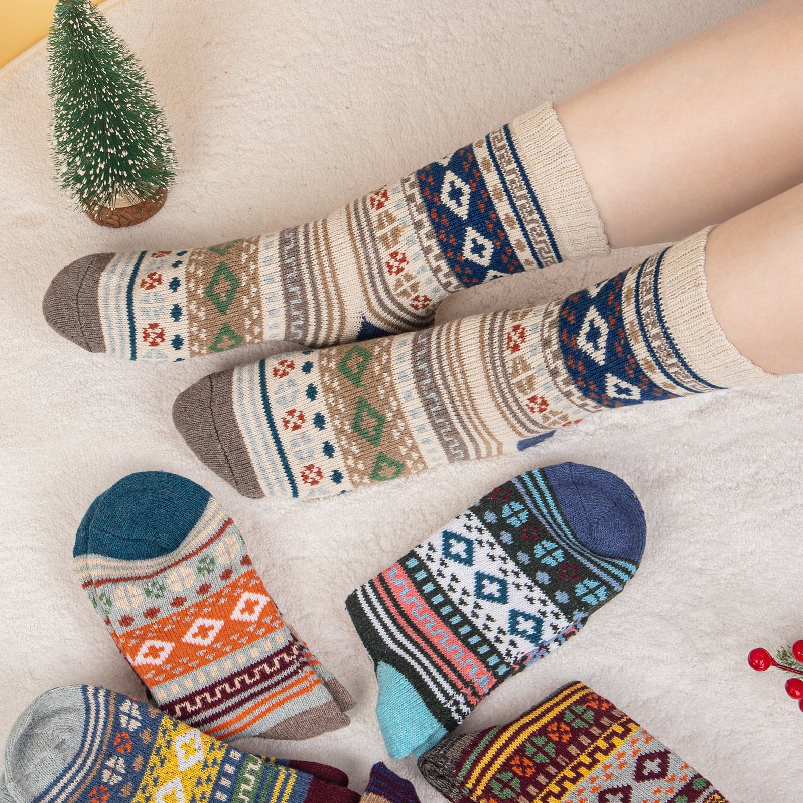 6 Pairs Pack Womens Wool Socks Thermal Hiking Winter Boot Warm Thick Cozy Crew Comfy Socks Size 5-9