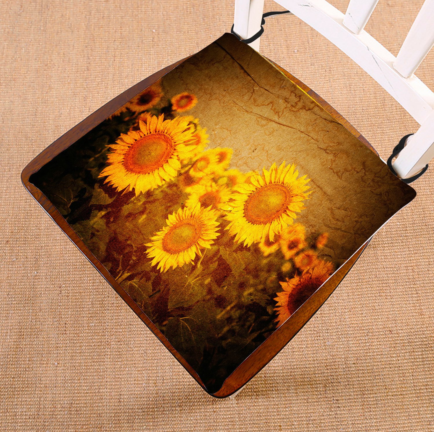 PHFZK Vintage Style Chair Pad, Sunflowers Flower Floral Art Yellow Seat