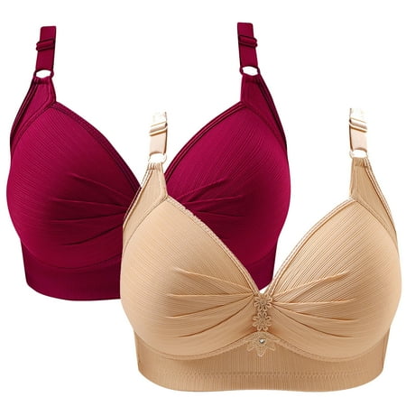 TrendVibe365 Women Bras Plus Size Pack of 2 No Underwire Push up Bralettes Padded Triangle Adjustable Strap Corset Bra Full Coverage Crop Cami Top Comfortable Lingerie Red 5XL