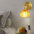 thumbnail image 5 of AUR Plug in Vintage Wall Sconces Set of Two, 180 Degree Adjustable Brass Vanity Lights Fixture with Amber Tulip Glass Lampshade, Modern Wall Lighting for Bedside Bedroom Bathroom, 5 of 11