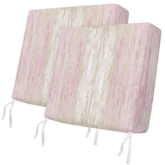 Outdoor Patio Cushion Covers 2 Pack Pink Wood Grain Chair Pads Slipcovers with Ties & Zipper Waterproof Seat Cover Set Retro Wooden Lines Seat Cushion Covers for Outdoor Couch Sofa 20x18 Inch