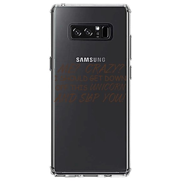 DistinctInk Clear Shockproof Hybrid Case for Samsung Galaxy Note 8 - TPU Bumper Acrylic Back Tempered Glass Screen Protector - Me? Crazy? I Should Get Down Off This Unicorn