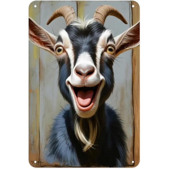 Smiling Goat Face Vintage Metal Tin Sign Funny Farm Animal Wall Decor for Garden Yard Bar Porch Home Bedroom Kitchen 8 x 12 in