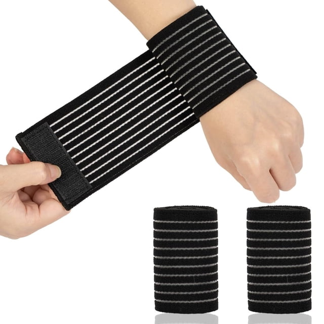 2 paquetes de muñequeras de compresión ajustables, correas de soporte para muñeca, vendaje elástico y transpirable para hombres y mujeres, deportes (negro)
