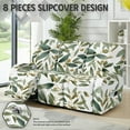 thumbnail image 3 of ZIATUBLES Olive Branch Printed Recliner Cover for 3-Seater Reclining Sofa, Stretch Recliner Couch Covers with Storage Pockets Set of 8, Elastic Polyester Spandex Furniture Protector for Living Room, 3 of 9