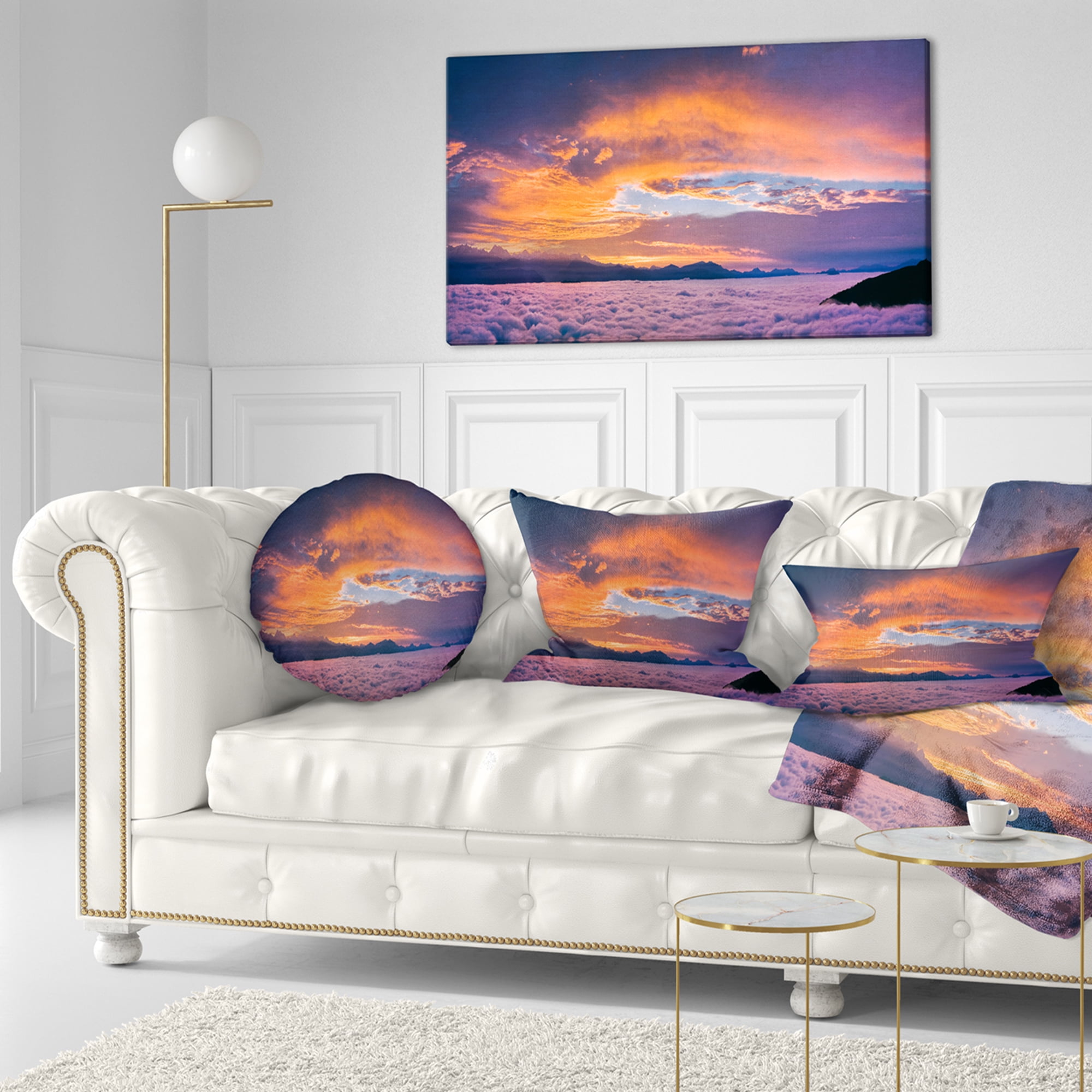 Designart Bright Panoramic Sunset Over Sea - Landscape Printed Throw Pillow - 12x20