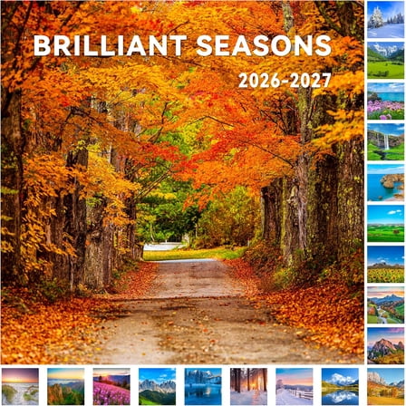 BRILLIANT SEASONS 2026-2027 Wall Calendar 18 Monthly Jan 2026-Jun 2027 with Unruled Blocks for Office School Home Planning 12" x 24" Open