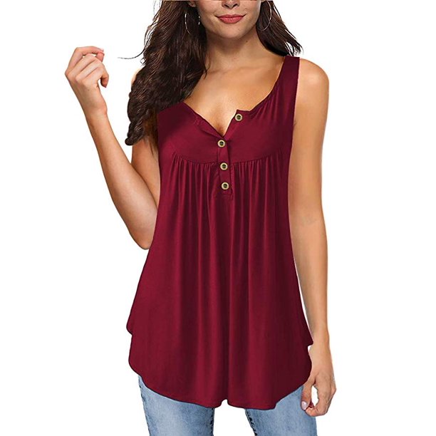 FreshLook - Womens Summer Sleeveless V Neck Solid Color Casual Swing ...