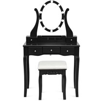 Topbuy Vanity Table Makeup Dresser Desk w/LED Light Drawers & Stool Black