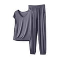 thumbnail image 2 of YHAJDS Winter Casual Pajama Suits For Women,Sleepwear Sets For Women Women's Pajama Sets Solid Color V Neck Sleeveless Top With Cuffed Pants Loungewear Set, 2 of 3