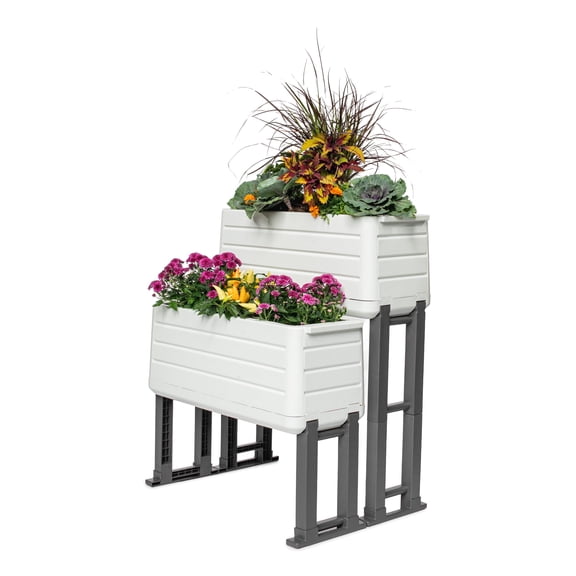 NuVue Raised Garden Beds 27" x 11" x 33" White Polypropylene Outdoor Gardening Planter Boxes with Self-Watering, 2 Count Set