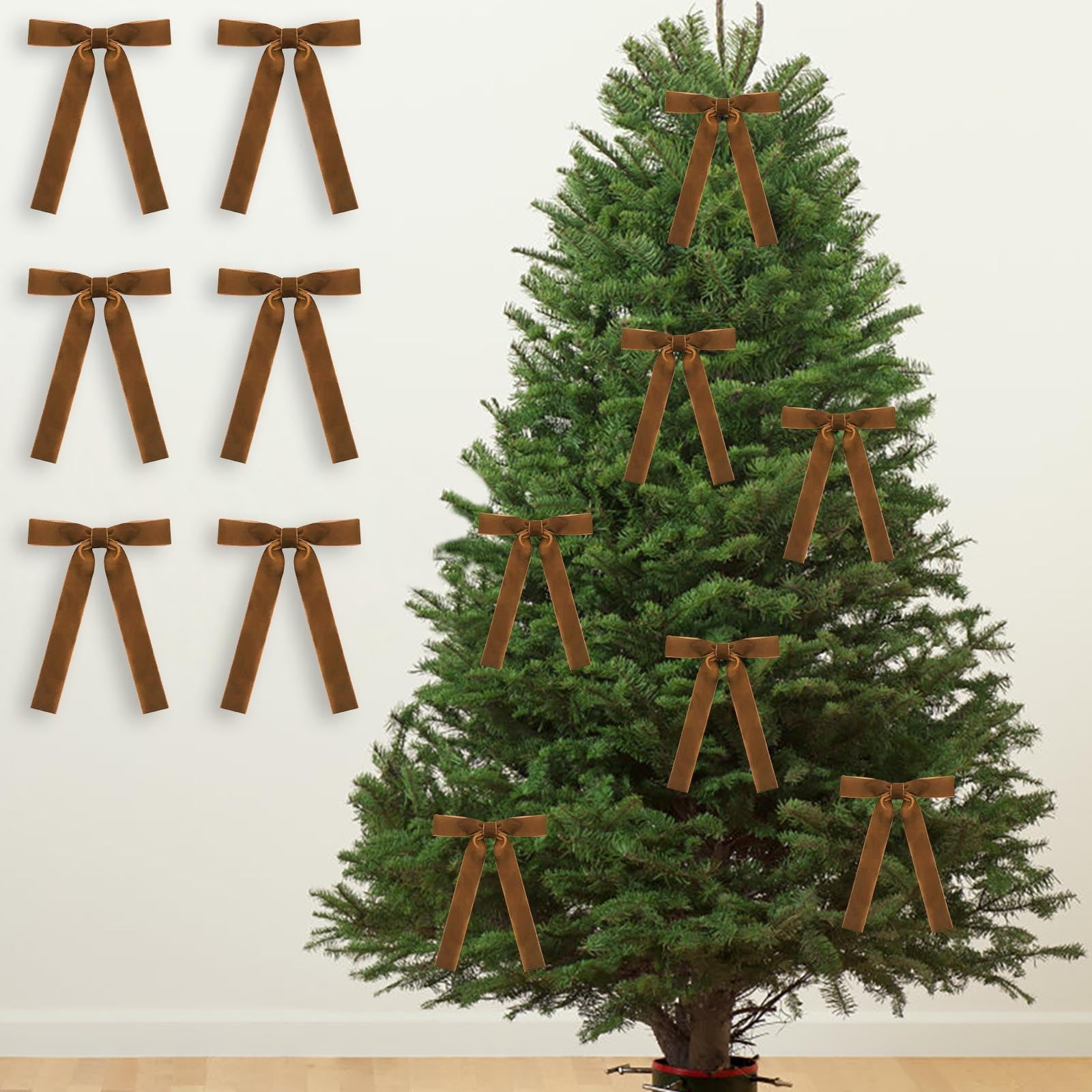 Lot De 24 Nœuds Décoratifs En Velours Pour Sapin De Noël, Décoration D'intérieur De Noël Pour Couronne, Cheminée, Emballage Cadeau, Décoration De Vacances, Kaki