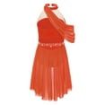 thumbnail image 2 of Manyakai Girls Ruched Mesh Dance Dress Shiny Rhinestones Draping Halter Backless Cutout Backless Skirts with Irregular Hem Orange 10, 2 of 6