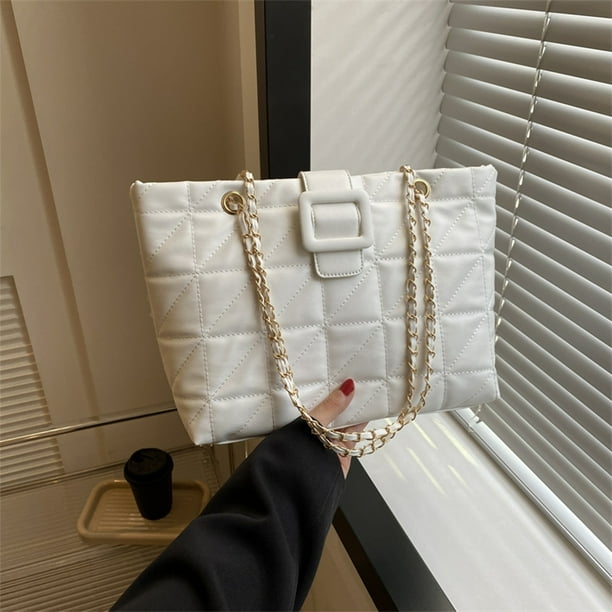 Bolso de cadena para hombro y axila | Bolso de cuero acolchado de lujo | Correa ajustable | Tote de gran capacidad | Compartimentos multifuncionales | Negro, blanco, caqui | 36x20x4cm