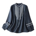 thumbnail image 1 of Vestidos Casuales Para Mujer, Blusas De Mujer De Moda Blusa informal de manga larga bordada con cuello redondo de imitación de lino y lino para mujer, 1 of 9
