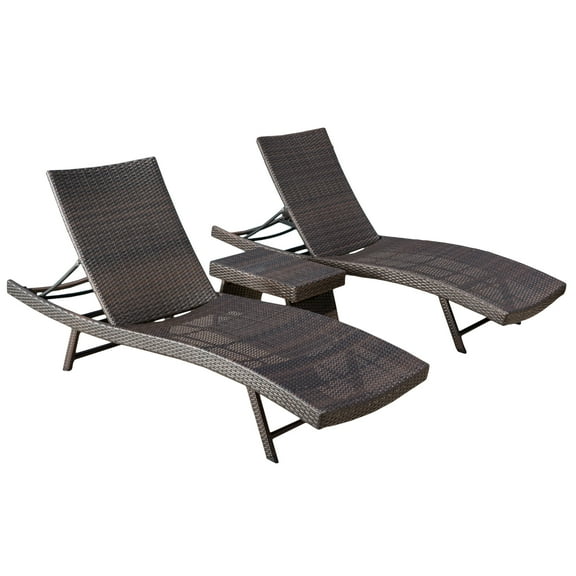 Tamar Outdoor 3-Piece Brown Wicker Chaise Lounge Set