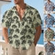 thumbnail image 4 of Ceisia Palm Tree Print Linen-Like Shirt Men's Relaxed Fit Short Sleeve Casual Button-Down Beach Top Yellow M Gifts, 4 of 9