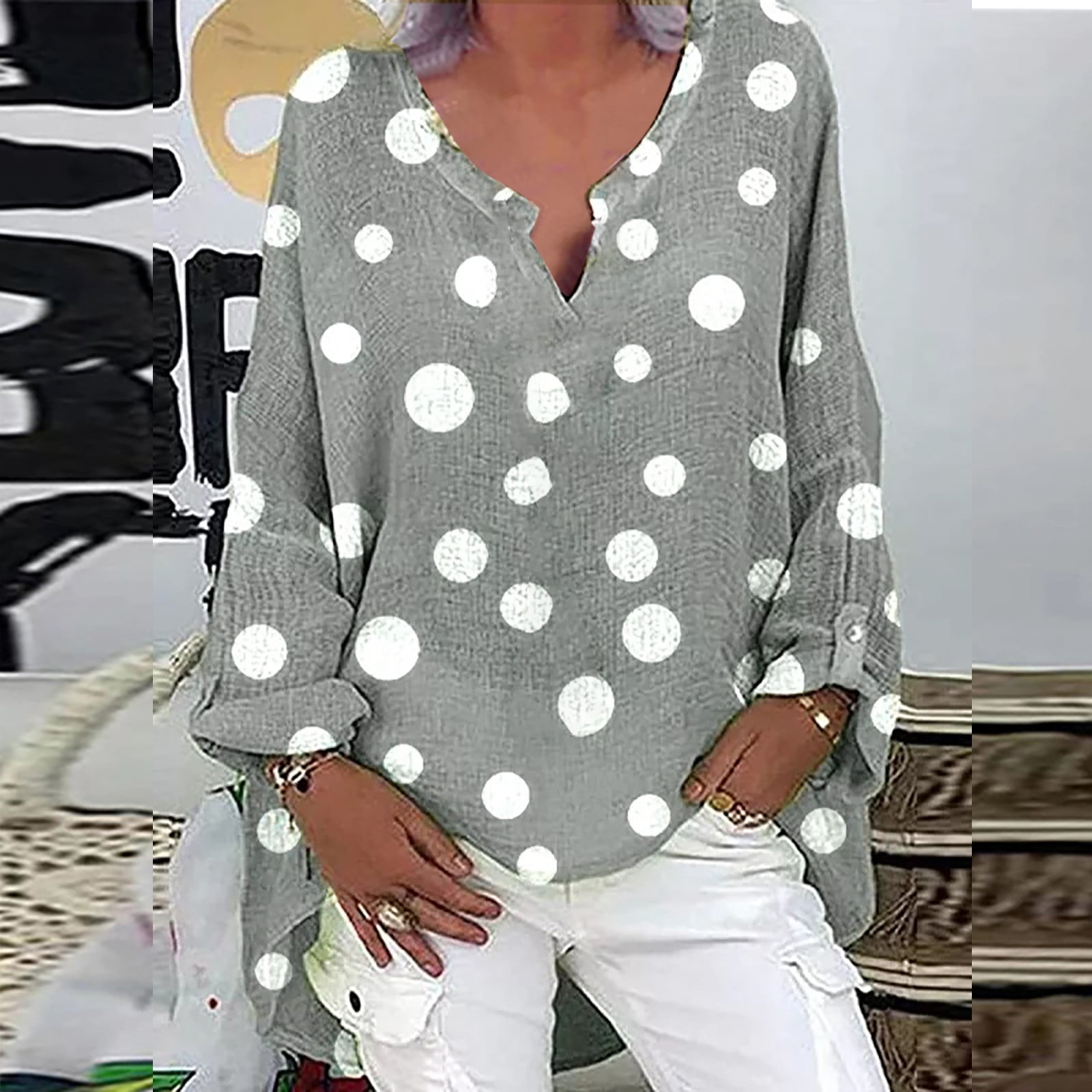 plus size black and white polka dot blouse
