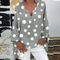 thumbnail image 2 of XFLWAM Women's Tunic Blouse Tops Fashion Plus Size Polka Dot Blouse Cotton Linen Loose Casual Long Sleeve V-Neck Tees Shirts Pullover Green S, 2 of 5