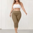 thumbnail image 5 of High-Waisted Tummy Control Capri Leggings for Women, Plus Size Stretchy Slim Fit Pants - Soft Cotton Blend Daily Wear Khaki L, 5 of 8