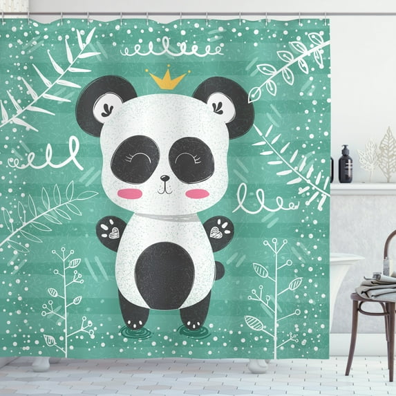 Ambesonne Panda Shower Curtain, Woodland Items Drawn by Hand, 69"Wx75"L, Dark Grey Mustard