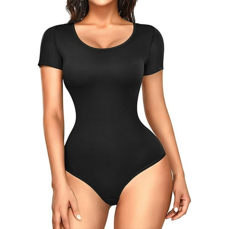 

MOLUTAN Women Slimming Body Shaper Tummy Tuck Shapewear Short Sleeve Thong Bodysuit One Piece Jumpsuit Tops
