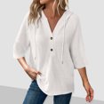 thumbnail image 2 of hotojiny Workout Tops for Women Lightweight Half Sleeve Drawstring Hoodies Fashion Button V Neck Casual Blouses Shirts, 2 of 7