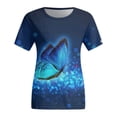 thumbnail image 4 of TSADFHJI Hauts de Sport pour Femmes Yoga Mode Col Rond Manches Courtes T-Shirts d'Été Blouse Imprimée S Bleu Foncé, 4 of 4