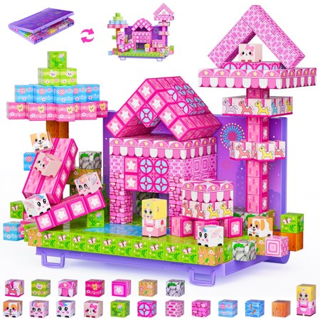 Princess Magnetic Blocks 84PCS Magnetic Building Cube Game Constructions Toys for Boys & Girls Age 3-4 5 6 7 8 9 10 Sensory Tiles Building Birthday for Toddlers