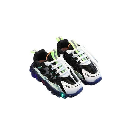 

Gomelly Children Running Shoe Sports Athletic Shoes LED Light Sneakers Comfort Trainers School Walking Black Green 8toddlers