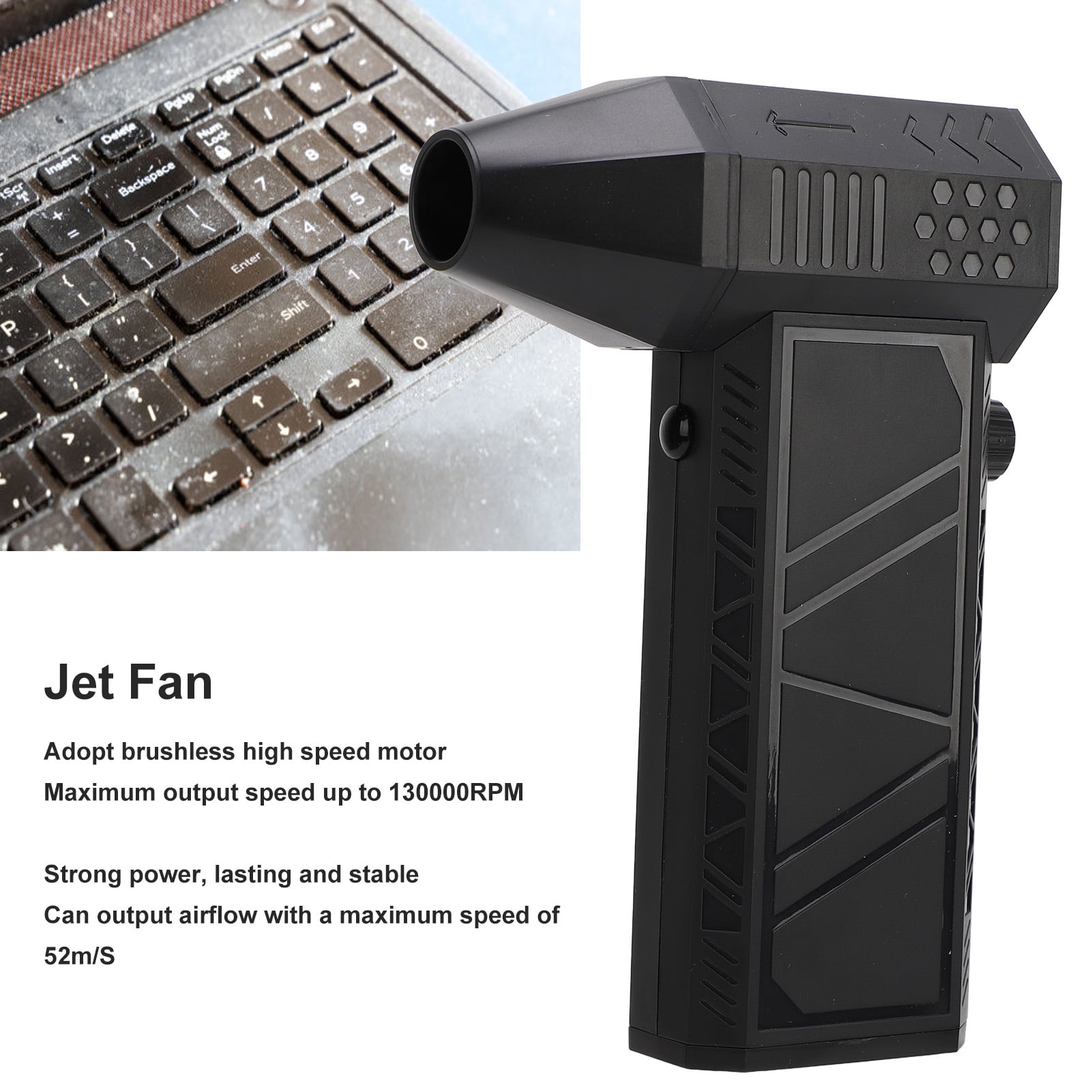 LAZIOEGR Portable Jet Fan Compressed Air Duster 130000RPM Brushless Motor Electric Jet Dryer Blower for Car Computer Keyboard, Type-C 20W Fast Charging, 8.27 in / 21 cm, Black