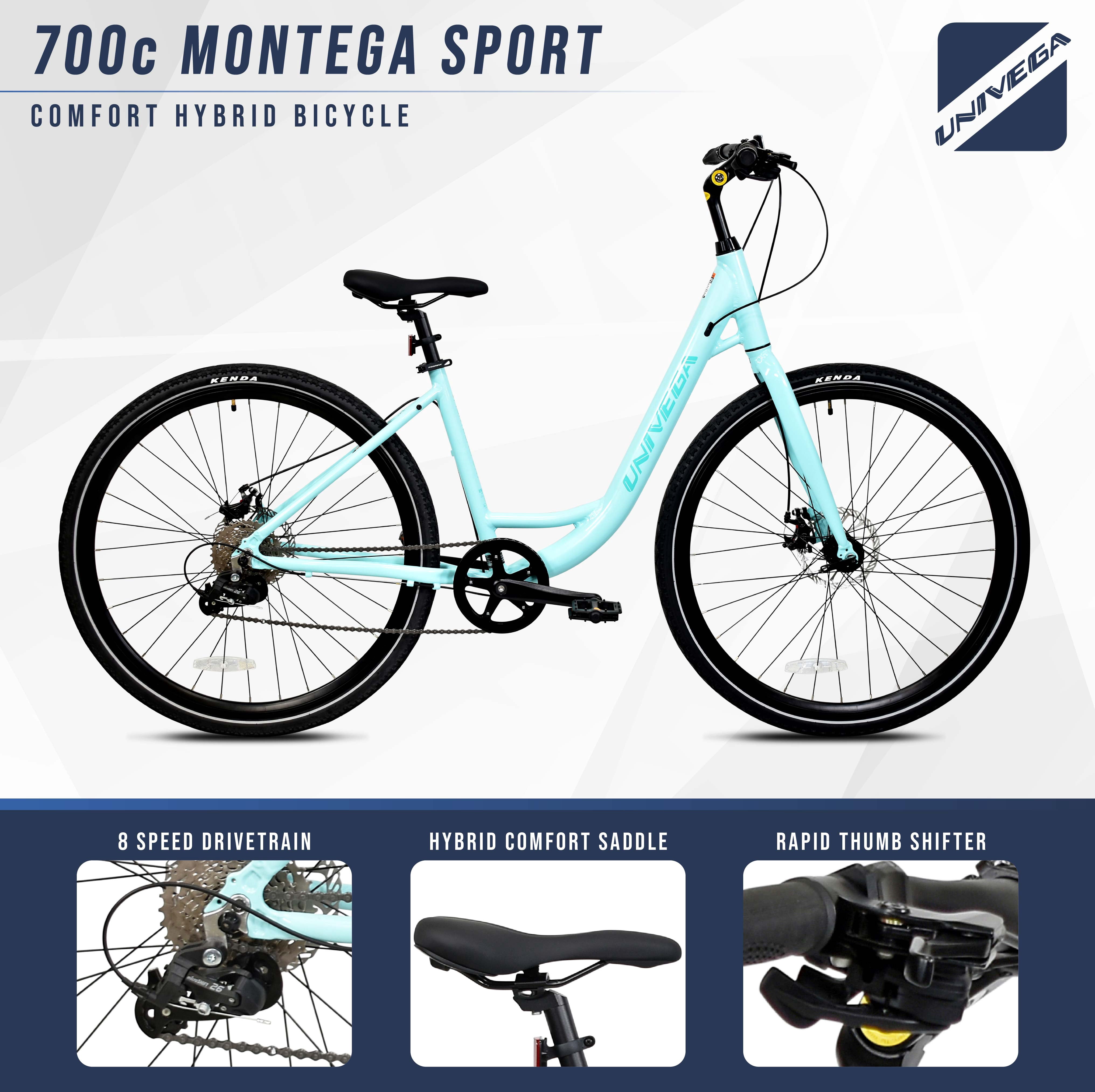 700C Univega Montega Sport Step Thru Comfort Hybrid Adult Bicycle, Medium Frame, Fits Rider 5'6" - 5'10", Unisex, Mint