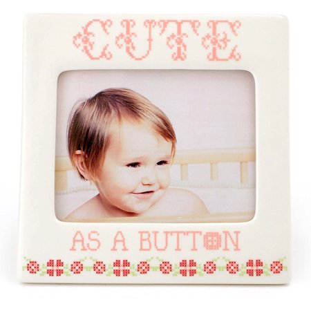 Our Name is Mud “Cute as a Button” Ceramic, 4”x5” Photo Frame, Multicolor