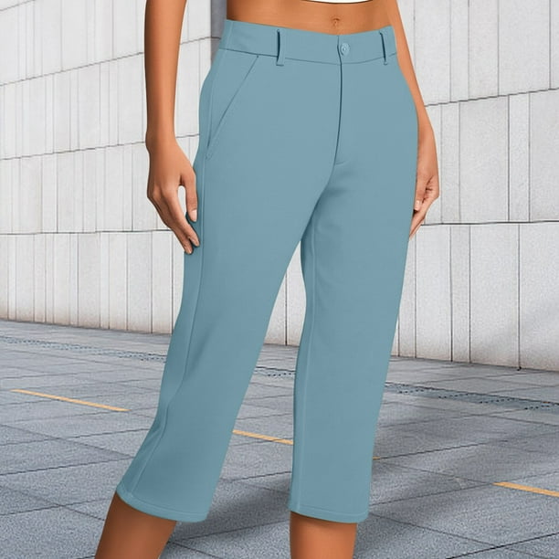 WILLBEST Pantalones Casuales para Mujer con Bolsillos y Botones, Pantalones Capri Elásticos para Uso Diario y Estilo. Chica
