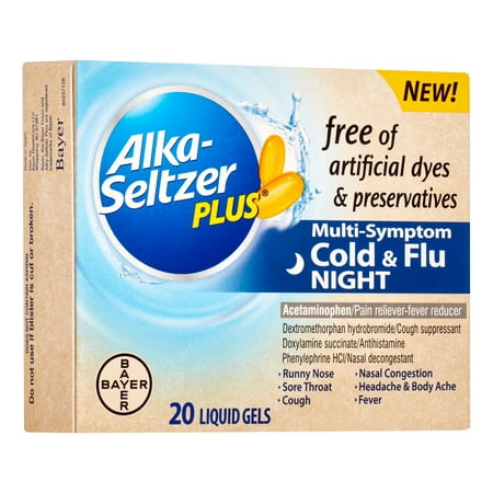Alka-Seltzer Plus ® Nuit Rhume et grippe multi-Soulagement des symptômes Gels liquides Boîte 20 ct