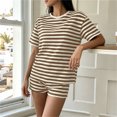 thumbnail image 4 of Costeam Womens Striped Outfit Set Short Sleeve Crew Neck Tee and Shorts Casual Textured Knit Loungewear Loose Fit Summer Matching Set, 4 of 7