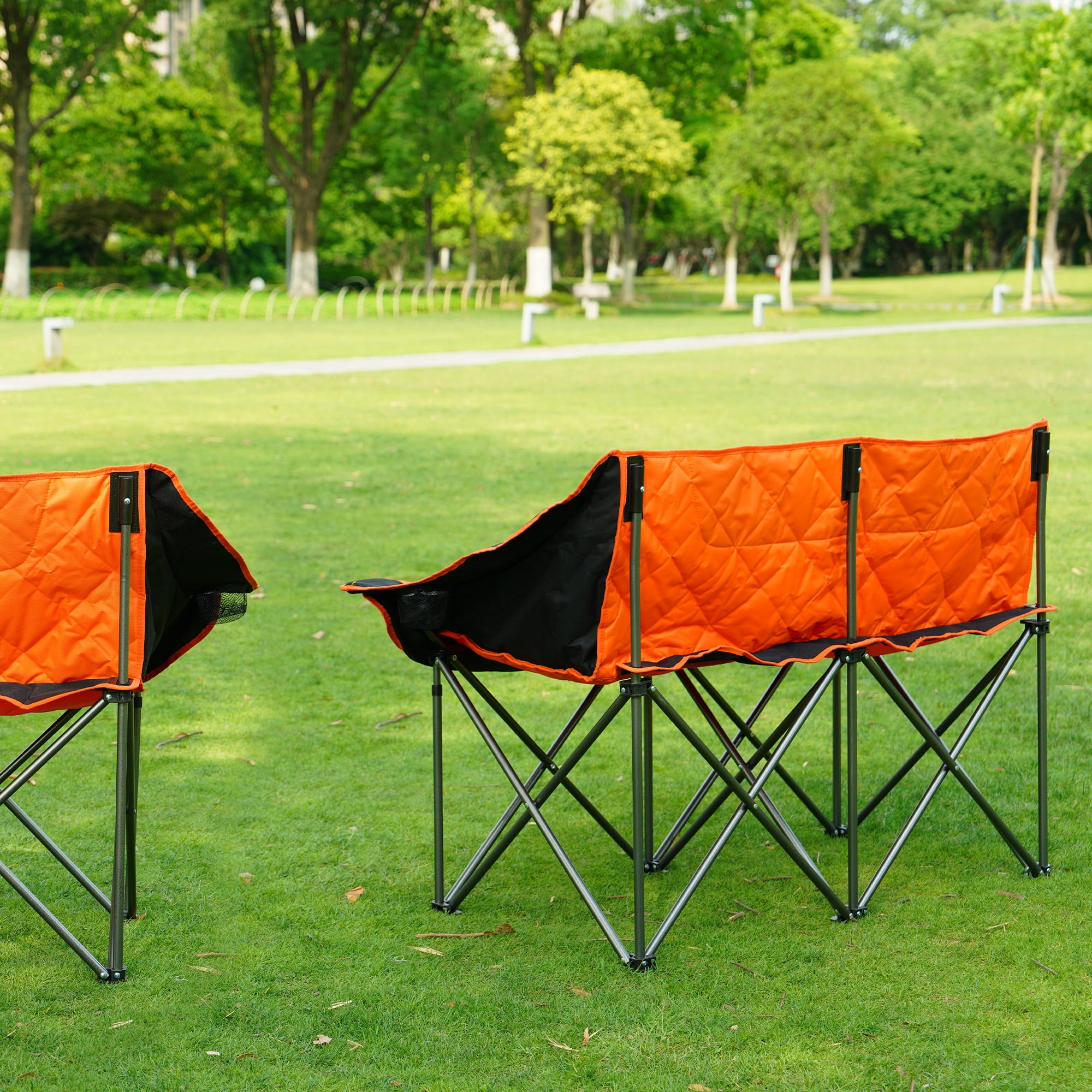 BalanceFrom Oversized Double Camping Chair，2-Person Heavy-Duty Folding Loveseat，Portable Outdoor Chair，with Armrests, Cup Holders & Carry Bag, for Camping, Picnic, Backyard