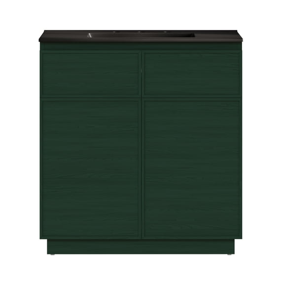 St. Tropez 36" Freestanding Bathroom Vanity in Green Oak with Black 3-Hole Widespread Sink Top