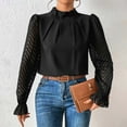 thumbnail image 2 of Women's Autumn Winter Half High Neck Chiffon Long Sleeve Blouse Elegant Splicing Pattern Casual T-Shirt Top, 2 of 2