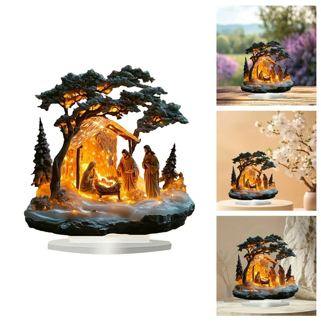 Scène de Mangeoire de Village Ornement de Bureau Figurines de Table d'Intérieur