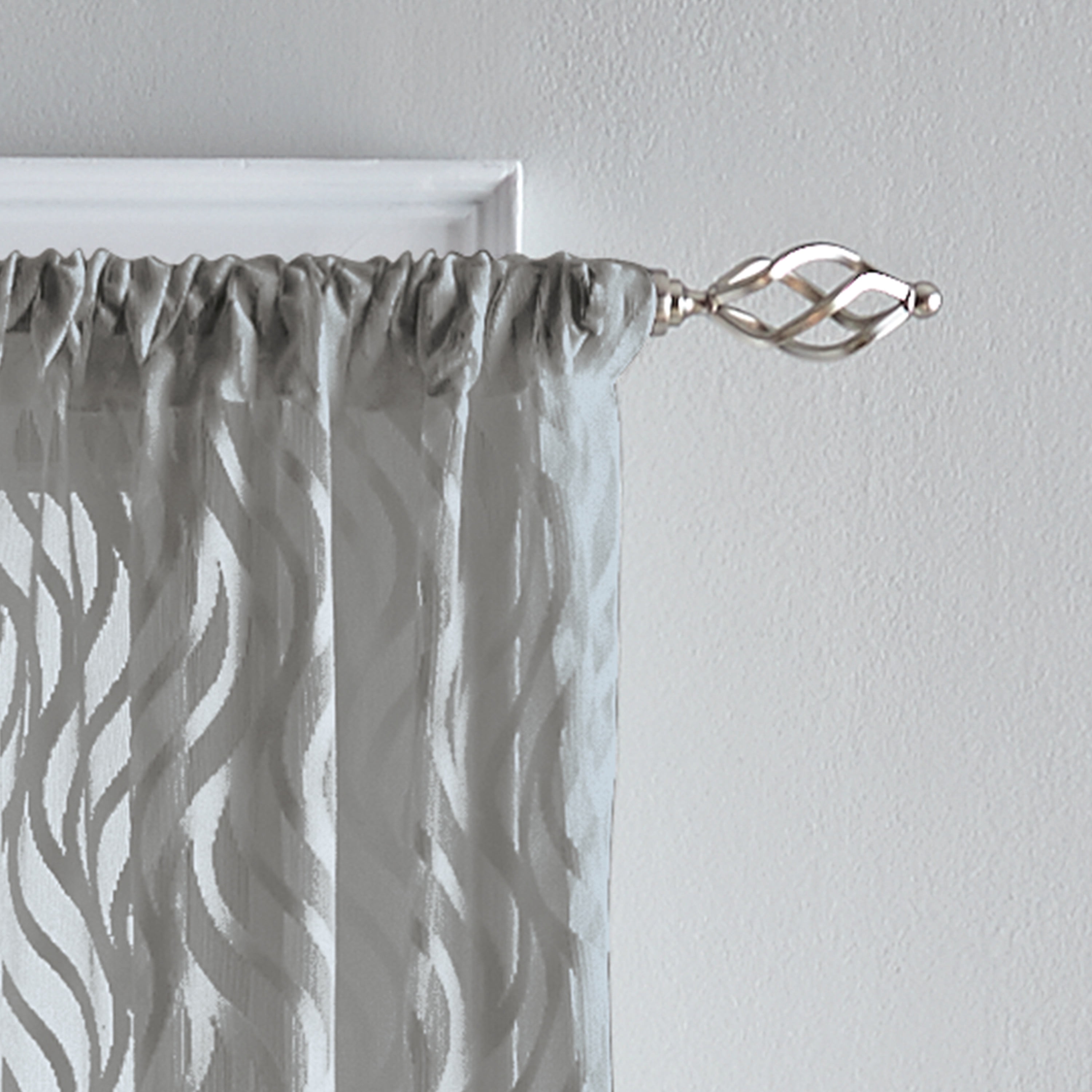 CHF Lyric Rod Pocket Sheer Curtain Panel, Knit Flame Ogee , Gray, Adult