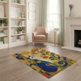 thumbnail image 2 of ODIKA 4'x6' Blue Gold Abstract Cat with Florals Washable Area Rug Art Deco Inspired Geometric Design for Home Office, Under Desk, Non-Slip Chair-Friendly, Flatwoven, 2 of 6