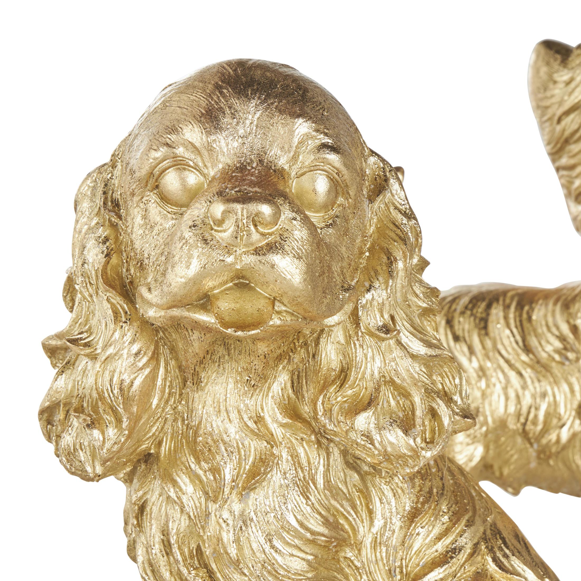 5"W, 9"H Gold Polystone Sitting and Standing Dog Sculpture, by DecMode (2 Count)