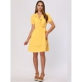 thumbnail image 4 of Vestido de verano con cuello en V y volantes para mujer, minivestido de manga corta con cinturón Amarillo XL, 4 of 6